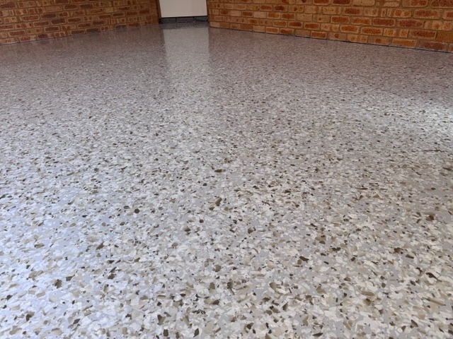 Finished epoxy flake flooring in Geelong